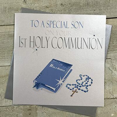 White Cotton Cards Tarjeta de la Biblia Grande Hecha a Mano con Texto en inglés To A Special Son On Your 1st Holy Communion, Color Blanco, , 22cm x 22cm White Cotton Cards Tarjeta de la Biblia Grande Hecha a Mano con Texto en inglés To A Special Son On Your 1st Holy Communion, Color Blanco, , 22cm x 22cm