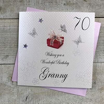 White Cotton Cards Tarjeta cumpleaños Hecha a Mano con Texto en inglés 70 Wishing You a Wonderful Birthday Granny, Color Blanco, , 16cm x 16cm White Cotton Cards Tarjeta cumpleaños Hecha a Mano con Texto en inglés 70 Wishing You a Wonderful Birthday Granny, Color Blanco, , 16cm x 16cm