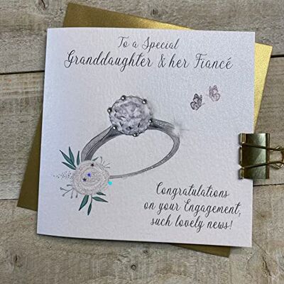 White Cotton Cards Tarjeta de compromiso con anillo, acabado a mano () White Cotton Cards Tarjeta de compromiso con anillo, acabado a mano ()