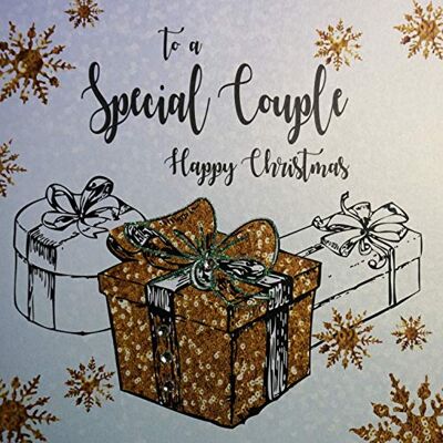 White Cotton Cards Tarjeta de Navidad hecha a mano (tamaño grande), diseño con texto "Special Couple Happy Christmas White Cotton Cards Tarjeta de Navidad hecha a mano (tamaño grande), diseño con texto "Special Couple Happy Christmas