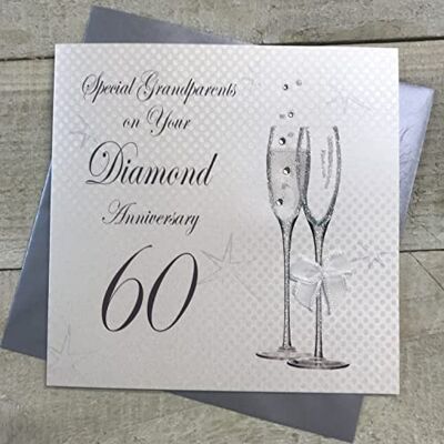 White Cotton Cards Tarjeta de aniversario de 60 diamantes – flautas de champán, acabado a mano () White Cotton Cards Tarjeta de aniversario de 60 diamantes – flautas de champán, acabado a mano ()