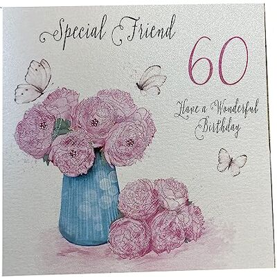 White Cotton Cards Tarjeta de felicitación de 60º cumpleaños (22 x 22 cm), diseño con Texto en inglés Special Friend 60 Have a Wonderful White Cotton Cards Tarjeta de felicitación de 60º cumpleaños (22 x 22 cm), diseño con Texto en inglés Special Friend 60 Have a Wonderful