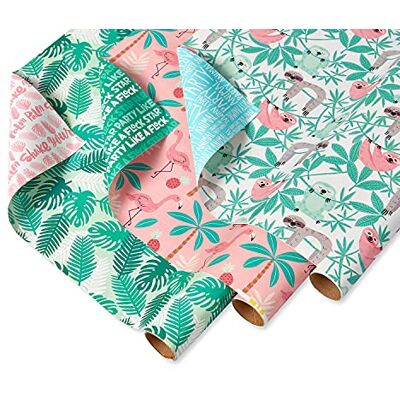 American Greetings Palmas reversibles, perezosos, flamencos para todas las ocasiones, verde y rosa (3 rollos, 120 pies cuadrados) American Greetings Palmas reversibles, perezosos, flamencos para todas las ocasiones, verde y rosa (3 rollos, 120 pies cuadrados)