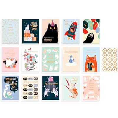 American Greetings Paquete de 15 tarjetas de felicitación para todas las ocasiones con sobres y sellos para amantes de los gatos o dueños American Greetings Paquete de 15 tarjetas de felicitación para todas las ocasiones con sobres y sellos para amantes de los gatos o dueños