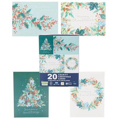 UK Greetings Caja de 20 tarjetas de Navidad con follaje de invierno variadas en 4 diseños UK Greetings Caja de 20 tarjetas de Navidad con follaje de invierno variadas en 4 diseños