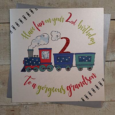 White Cotton Cards , , tarjeta grande"Have fun on your 2nd birthday to a gorgeous grandson" hecha a mano White Cotton Cards , , tarjeta grande"Have fun on your 2nd birthday to a gorgeous grandson" hecha a mano