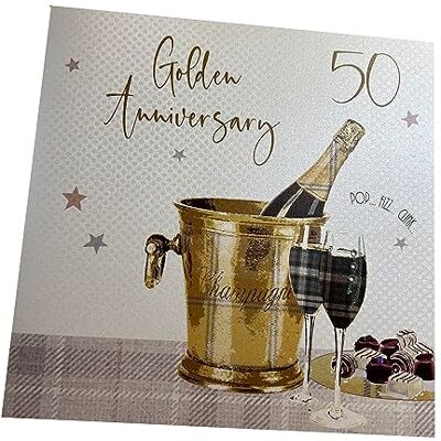 White Cotton Cards tamaño Grande Golden Aniversario de Boda, Hecho a Mano 50th Anniversary Tarjeta de felicitación de, Blanco White Cotton Cards tamaño Grande Golden Aniversario de Boda, Hecho a Mano 50th Anniversary Tarjeta de felicitación de, Blanco