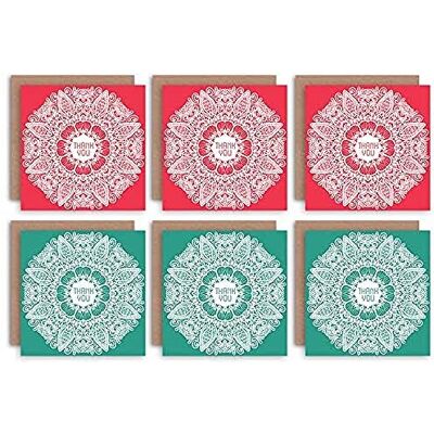 Wee Blue Coo Thank You Cards x6 Mandala Pattern Green Red Set (2 Designs) _CS Modelo Verde Diseño Wee Blue Coo Thank You Cards x6 Mandala Pattern Green Red Set (2 Designs) _CS Modelo Verde Diseño