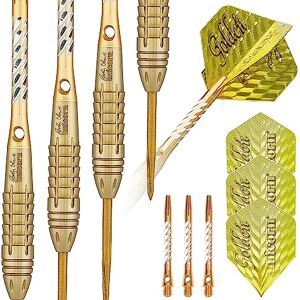 Unicorn Juego de Dardos con Punta de Acero John Lowe World Champion Phase 3 Golden Barriles de tungsteno 90% y Puntos Volute 25 g Unicorn Juego de Dardos con Punta de Acero John Lowe World Champion Phase 3 Golden Barriles de tungsteno 90% y Puntos Volute 25 g