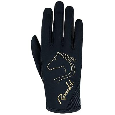 Roeckl Sports Tryon Guantes de equitación para niños, Color Negro y Dorado, Talla 4 Roeckl Sports Tryon Guantes de equitación para niños, Color Negro y Dorado, Talla 4