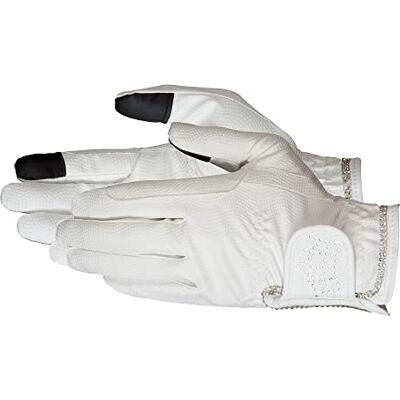PFIFF 102599 Crystal Crown Guante de equitación con Brillantes, Talla M, Color Blanco PFIFF 102599 Crystal Crown Guante de equitación con Brillantes, Talla M, Color Blanco