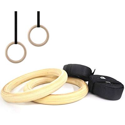 FFitness Wooden Rings Unisex Adulto, Madera Clara y Negro, Única FFitness Wooden Rings Unisex Adulto, Madera Clara y Negro, Única