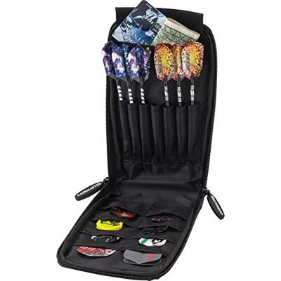 Casemaster Mini Pro Funda para dardos de piel sintética negra con espacio para 6 dardos, punta de acero o punta suave, con cubierta de piel de perfil delgado y bolsillos integrados para vuelos, ejes Casemaster Mini Pro Funda para dardos de piel sintética negra con espacio para 6 dardos, punta de acero o punta suave, con cubierta de piel de perfil delgado y bolsillos integrados para vuelos, ejes