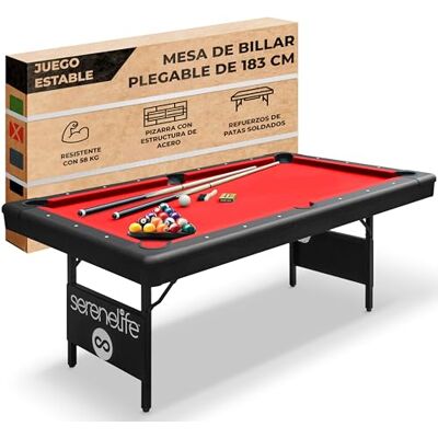 SereneLife Mesa de Billar Plegable, Estable, Estructura de Acero, Bloqueos de Seguridad Anti colapso, con Kit de Accesorios incluidos SereneLife Mesa de Billar Plegable, Estable, Estructura de Acero, Bloqueos de Seguridad Anti colapso, con Kit de Accesorios incluidos