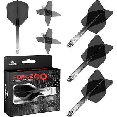 Mission Force 90 Sistema integrado de vuelo y eje de dardos moldeado de precisión, paquete de 3 plumas y tallos combinados profesionales altamente duraderos 2 en 1 Estándar n.º 6 Mission Force 90 Sistema integrado de vuelo y eje de dardos moldeado de precisión, paquete de 3 plumas y tallos combinados profesionales altamente duraderos 2 en 1 Estándar n.º 6