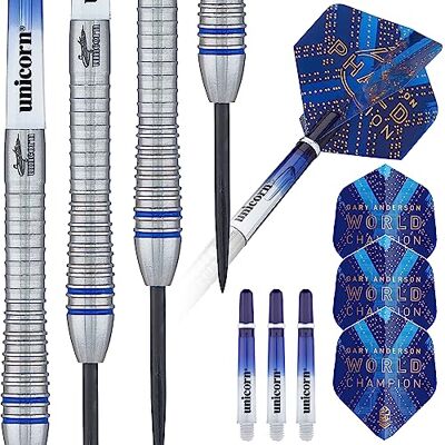 Unicorn Steel Tip Juego de Dardos Profesionales Gary 'The Flying Scotsman' Anderson Phase 6 World Champion Barriles de tungsteno 90% Natural con Detalles Azules 21 g Unicorn Steel Tip Juego de Dardos Profesionales Gary 'The Flying Scotsman' Anderson Phase 6 World Champion Barriles de tungsteno 90% Natural con Detalles Azules 21 g
