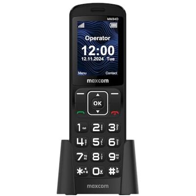Maxcom MM34D 4G VoLTE Teléfono móvil inalámbrico para uso doméstico y de oficina con botón grande, sin línea fija, cargador de escritorio, enchufe británico Maxcom MM34D 4G VoLTE Teléfono móvil inalámbrico para uso doméstico y de oficina con botón grande, sin línea fija, cargador de escritorio, enchufe británico