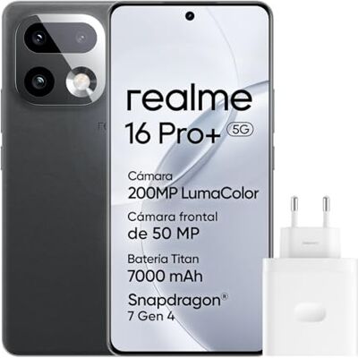realme 16 Pro+ 5G Smartphone, 8GB+256GB, Pantalla Curva AMOLED 144Hz 6,8", Batería 7000mAh, Cámara 200MP OIS, IP69K, Carga Rápida 80W, Dual SIM, Next AI, Gris (con Adaptador) realme 16 Pro+ 5G Smartphone, 8GB+256GB, Pantalla Curva AMOLED 144Hz 6,8", Batería 7000mAh, Cámara 200MP OIS, IP69K, Carga Rápida 80W, Dual SIM, Next AI, Gris (con Adaptador)