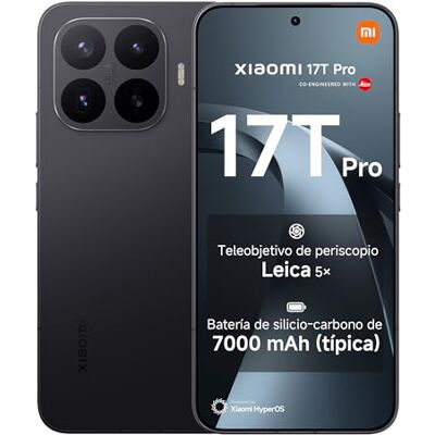 Xiaomi 17T Pro, Smartphone 12+512GB, 6,83" 144 Hz pantalla con cuidado de la vista, 7000 mAh (típ.) batería de silicio-carbono, Leica 5x Teleobjetivo, 100W HyperCharge, Negro, Garantía extendida 1 año Xiaomi 17T Pro, Smartphone 12+512GB, 6,83" 144 Hz pantalla con cuidado de la vista, 7000 mAh (típ.) batería de silicio-carbono, Leica 5x Teleobjetivo, 100W HyperCharge, Negro, Garantía extendida 1 año