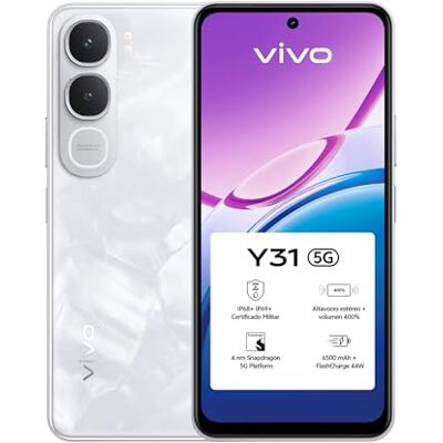 vivo Y31 5G, Smartphone con 6 GB + 6 GB de RAM Ampliable y 256 GB, batería de 6500 mAh, IP68 e IP69, amplificación de Volumen al 400%, cámara de 50 MP, Pantalla LCD de 6,72", móvil Android 15, Blanca vivo Y31 5G, Smartphone con 6 GB + 6 GB de RAM Ampliable y 256 GB, batería de 6500 mAh, IP68 e IP69, amplificación de Volumen al 400%, cámara de 50 MP, Pantalla LCD de 6,72", móvil Android 15, Blanca
