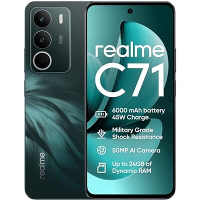 realme C71 4G Smartphone,6+128GB,Batería 6000 mAh,Carga 45W,Cámara AI de 50MP,RAM dinámica de 24 GB,120 Hz,Resistencia a Impactos de Nivel Militar,Resistencia al Agua a Diario,Verde(Sin Adaptador) realme C71 4G Smartphone,6+128GB,Batería 6000 mAh,Carga 45W,Cámara AI de 50MP,RAM dinámica de 24 GB,120 Hz,Resistencia a Impactos de Nivel Militar,Resistencia al Agua a Diario,Verde(Sin Adaptador)