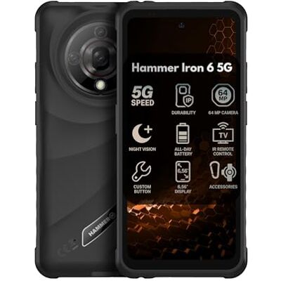 Hammer H Iron Teléfono móvil para Exteriores, sin Contrato, 8/256 GB, 5G, Pantalla de 6,56'' y 120 Hz, 6050 mAh, 65 MP, Android 15, NFC, biometría, Radio FM, Conector de 3,5 mm, Doble SIM, Negro Hammer H Iron Teléfono móvil para Exteriores, sin Contrato, 8/256 GB, 5G, Pantalla de 6,56'' y 120 Hz, 6050 mAh, 65 MP, Android 15, NFC, biometría, Radio FM, Conector de 3,5 mm, Doble SIM, Negro