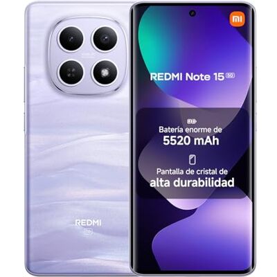 Xiaomi REDMI Note 15 5G Smartphone de 8+256GB, Pantalla AMOLED FHD+ de 6,77", Snapdragon 6 Gen 3, cámara de 108 MP, batería de 5520 mAh, Cargador no Incluido, Morado (Versión ES) Xiaomi REDMI Note 15 5G Smartphone de 8+256GB, Pantalla AMOLED FHD+ de 6,77", Snapdragon 6 Gen 3, cámara de 108 MP, batería de 5520 mAh, Cargador no Incluido, Morado (Versión ES)