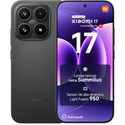 Xiaomi 17 Smartphone de 12+512GB, Lentes óptica Leica Summilux, Snapdragon 8 Elite Gen 5, HyperAI, 1 año de garantía Extra, Cargador no Incluido, Negro (Versión ES) Xiaomi 17 Smartphone de 12+512GB, Lentes óptica Leica Summilux, Snapdragon 8 Elite Gen 5, HyperAI, 1 año de garantía Extra, Cargador no Incluido, Negro (Versión ES)
