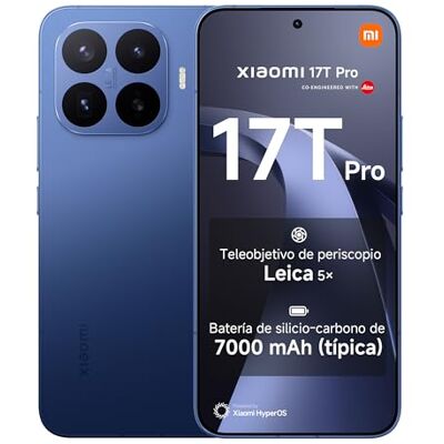 Xiaomi 17T Pro, Smartphone 12+512GB, 6,83" 144 Hz Pantalla con Cuidado de la Vista, 7000 mAh (típ.) batería de silicio-Carbono, Leica 5X Teleobjetivo, 100W HyperCharge, Azul, Garantía extendida 1 año Xiaomi 17T Pro, Smartphone 12+512GB, 6,83" 144 Hz Pantalla con Cuidado de la Vista, 7000 mAh (típ.) batería de silicio-Carbono, Leica 5X Teleobjetivo, 100W HyperCharge, Azul, Garantía extendida 1 año