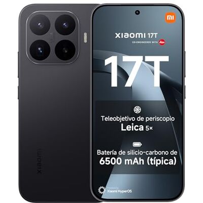 Xiaomi 17T Smartphone de 12+256GB, Pantalla de 6,59" 120 Hz Eye-Care, Batería de 6500 mAh (típ.) de Silicio-Carbono, Teleobjetivo Leica 5X, un año de garantía Extra, Negro (Versión ES) Xiaomi 17T Smartphone de 12+256GB, Pantalla de 6,59" 120 Hz Eye-Care, Batería de 6500 mAh (típ.) de Silicio-Carbono, Teleobjetivo Leica 5X, un año de garantía Extra, Negro (Versión ES)