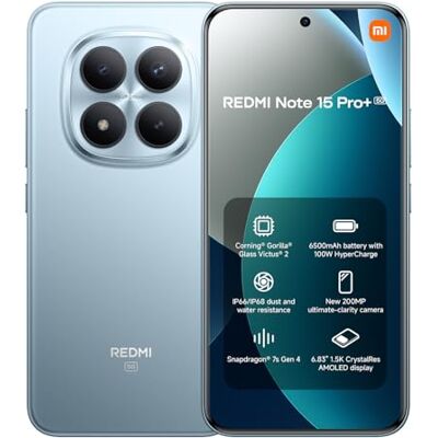 Xiaomi REDMI Note 15 Pro+ 5G Smartphone de 12+512GB, Pantalla AMOLED 6,83" 1.5K AMOLED, Snapdragon 7s Gen 4, cámara de 200 MP, Hypercharge 100W, Cargador no Incluido, Azul Glaciar (Versión ES) Xiaomi REDMI Note 15 Pro+ 5G Smartphone de 12+512GB, Pantalla AMOLED 6,83" 1.5K AMOLED, Snapdragon 7s Gen 4, cámara de 200 MP, Hypercharge 100W, Cargador no Incluido, Azul Glaciar (Versión ES)