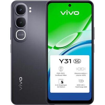 vivo Y31 5G, Smartphone con 6 GB + 6 GB de RAM Ampliable y 256 GB, batería de 6500 mAh, IP68 e IP69, amplificación de Volumen al 400%, cámara de 50 MP, Pantalla LCD de 6,72", móvil Android 15, Negro vivo Y31 5G, Smartphone con 6 GB + 6 GB de RAM Ampliable y 256 GB, batería de 6500 mAh, IP68 e IP69, amplificación de Volumen al 400%, cámara de 50 MP, Pantalla LCD de 6,72", móvil Android 15, Negro