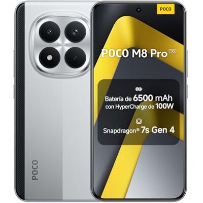 Xiaomi POCO M8 Pro 5G Smartphone de 8+256GB, Pantalla de 6,83" 1.5K AMOLED, Snapdragon 7s Gen 4, cámara de 50MP, Hypercharge 100W, Cargador no Incluido, Plata (Versión ES) Xiaomi POCO M8 Pro 5G Smartphone de 8+256GB, Pantalla de 6,83" 1.5K AMOLED, Snapdragon 7s Gen 4, cámara de 50MP, Hypercharge 100W, Cargador no Incluido, Plata (Versión ES)