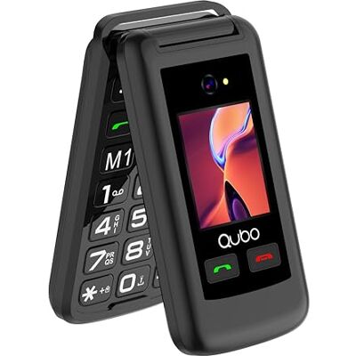 Qubo Teléfono móvil plegable para personas mayores GSM, teléfono móvil para personas mayores, pantalla de 2,4 + 1,77 pulgadas, alto volumen, función SOS, soporte dual SIM, llamada rápida, radio FM Qubo Teléfono móvil plegable para personas mayores GSM, teléfono móvil para personas mayores, pantalla de 2,4 + 1,77 pulgadas, alto volumen, función SOS, soporte dual SIM, llamada rápida, radio FM
