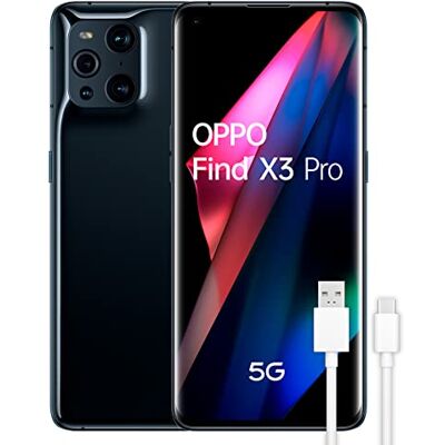 Oppo Find X3 Pro 5G Teléfono Móvil libre, 12GB+256GB, Cámara 50+50+13+3 MP, Smartphone Android, Batería 4500mAh, Carga Rápida 65W, Dual SIM, Cable USB extra Negro Oppo Find X3 Pro 5G Teléfono Móvil libre, 12GB+256GB, Cámara 50+50+13+3 MP, Smartphone Android, Batería 4500mAh, Carga Rápida 65W, Dual SIM, Cable USB extra Negro