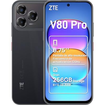 Zte V80 Pro, Smartphone Libre, 8GB+256GB, Pantalla High-res 6,75" 120Hz, Cámara 108MP con IA, Batería 5000mAh, Carga Rápida 18W, Android16, Incluye Funda, Protector y cable USB-C, Negro(Feather Black) Zte V80 Pro, Smartphone Libre, 8GB+256GB, Pantalla High-res 6,75" 120Hz, Cámara 108MP con IA, Batería 5000mAh, Carga Rápida 18W, Android16, Incluye Funda, Protector y cable USB-C, Negro(Feather Black)