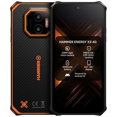 Hammer H Energy X2 4G Smartphone Rugerizado, 12GB/128GB, Batería 5000 mAh, Cámara 50 MP, Pantalla 6,1", Android 15, IP69, eSIM Hammer H Energy X2 4G Smartphone Rugerizado, 12GB/128GB, Batería 5000 mAh, Cámara 50 MP, Pantalla 6,1", Android 15, IP69, eSIM