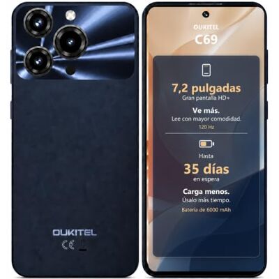 Oukitel C69 Telefono Movil 2026-7,2" 120Hz, 16GB RAM+128GB ROM/ 1TB, 6000mAh Batería Telefonos Moviles Libres, Android 15, 64MP+8MP, 4G Dual SIM/Face ID/Fingerprint, Negro Oukitel C69 Telefono Movil 2026-7,2" 120Hz, 16GB RAM+128GB ROM/ 1TB, 6000mAh Batería Telefonos Moviles Libres, Android 15, 64MP+8MP, 4G Dual SIM/Face ID/Fingerprint, Negro