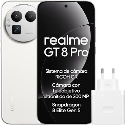 realme GT 8 Pro Smartphone 12GB+256GB, Sistema de cámara RICOH GR, Cámara con teleobjetivo ultranítida de 200 MP, Snapdragon 8 Elite Gen 5, Batería Titan de 7000 mAh, con Adaptador, Blanco realme GT 8 Pro Smartphone 12GB+256GB, Sistema de cámara RICOH GR, Cámara con teleobjetivo ultranítida de 200 MP, Snapdragon 8 Elite Gen 5, Batería Titan de 7000 mAh, con Adaptador, Blanco