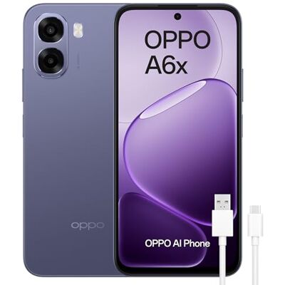 Oppo A6x 4G Smartphone Libre con IA, 4GB RAM+128GB, Batería 6100 mAh, Pantalla LCD HD+ 120Hz, IP64, Cámara 13MP, Dual SIM, Versión Española Morado Oppo A6x 4G Smartphone Libre con IA, 4GB RAM+128GB, Batería 6100 mAh, Pantalla LCD HD+ 120Hz, IP64, Cámara 13MP, Dual SIM, Versión Española Morado