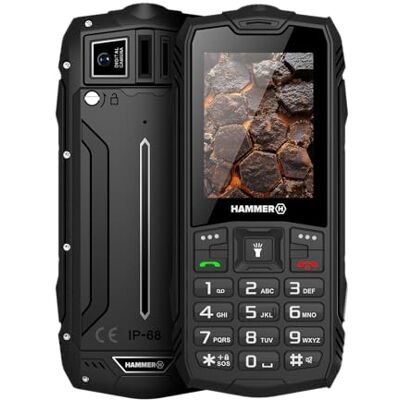 Hammer H Rock LTE Móvil Irrompible, Batería 3000 mAh, 64 GB, Pantalla IPS 2,4", Teclas Grandes, Botón SOS, Linterna, Radio FM, Bluetooth, USB-C, Dual SIM, IP68/MIL‑STD‑810H, Negro Hammer H Rock LTE Móvil Irrompible, Batería 3000 mAh, 64 GB, Pantalla IPS 2,4", Teclas Grandes, Botón SOS, Linterna, Radio FM, Bluetooth, USB-C, Dual SIM, IP68/MIL‑STD‑810H, Negro