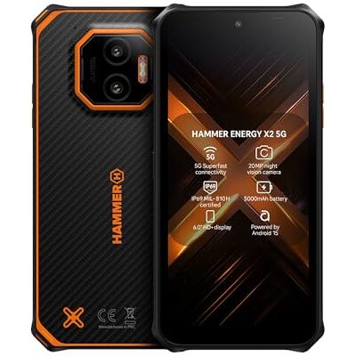 Hammer H Energy X2 5G Smartphone Rugerizado, 14GB/128GB, Batería 5000 mAh, Cámara 50 MP, Pantalla 6,1", Android 15, IP69, eSIM Hammer H Energy X2 5G Smartphone Rugerizado, 14GB/128GB, Batería 5000 mAh, Cámara 50 MP, Pantalla 6,1", Android 15, IP69, eSIM