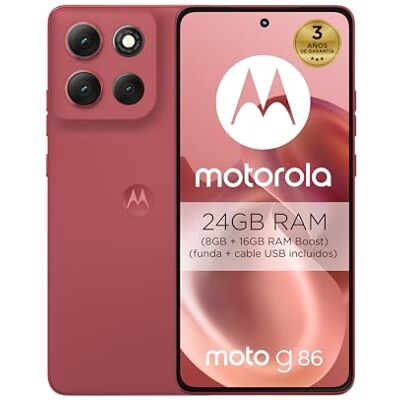 Motorola Moto g86 5G 24GB (8GB+16GB RAM Boost)/256GB Chrysanthemum, Pantalla ultrabrillante Super HD (1220p) de 6,67” + Dolby Atmos®, cámara Sony LYTIA™ 600 de 50 MP, 5100 mAh y Carga TurboPower™ de 30W Motorola Moto g86 5G 24GB (8GB+16GB RAM Boost)/256GB Chrysanthemum, Pantalla ultrabrillante Super HD (1220p) de 6,67” + Dolby Atmos®, cámara Sony LYTIA™ 600 de 50 MP, 5100 mAh y Carga TurboPower™ de 30W