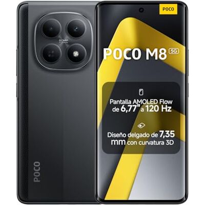 Xiaomi POCO M8 5G Smartphone de 8+512GB, Pantalla de 6,77" 120Hz Flow AMOLED, Snapdragon 6 Gen 3, cámara Dual de 50MP IA, Carga Turbo de 45W, Cargador no Incluido, Negro (Versión ES) Xiaomi POCO M8 5G Smartphone de 8+512GB, Pantalla de 6,77" 120Hz Flow AMOLED, Snapdragon 6 Gen 3, cámara Dual de 50MP IA, Carga Turbo de 45W, Cargador no Incluido, Negro (Versión ES)