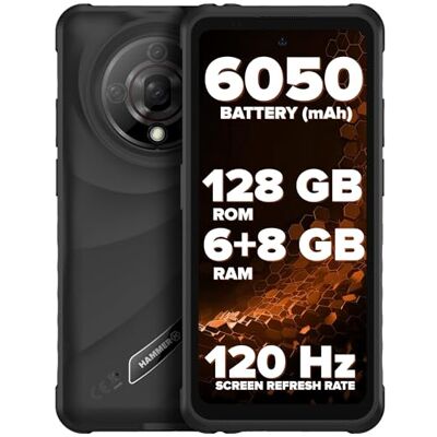Hammer H Iron 6 5G Smartphone Rugerizado Android 15, 6GB RAM 128GB ROM, Pantalla 6.56" 120Hz, Cámara 64MP + Visión Nocturna, Batería 6050mAh, IP69K/MIL-STD-810H, Dual SIM, NFC, Negro Hammer H Iron 6 5G Smartphone Rugerizado Android 15, 6GB RAM 128GB ROM, Pantalla 6.56" 120Hz, Cámara 64MP + Visión Nocturna, Batería 6050mAh, IP69K/MIL-STD-810H, Dual SIM, NFC, Negro