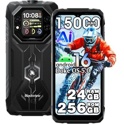Blackview Rock 1 Android 16 Movil Irrompible 4G, 24GB+256GB Teléfono Movil Resistente, 6,56" & 2,01" Pantalla,15000mAh Smartphone Todoterreno Gemini AI, 20MP+16MP, Dual SIM/NFC/OTG/GPS/IP68/IP69K Blackview Rock 1 Android 16 Movil Irrompible 4G, 24GB+256GB Teléfono Movil Resistente, 6,56" & 2,01" Pantalla,15000mAh Smartphone Todoterreno Gemini AI, 20MP+16MP, Dual SIM/NFC/OTG/GPS/IP68/IP69K