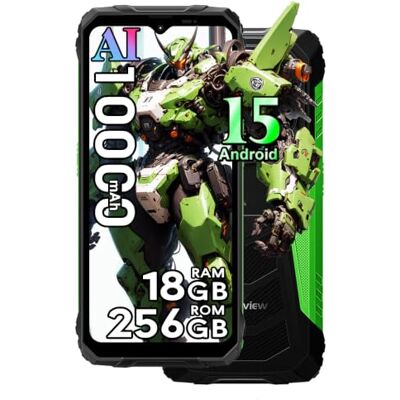 Blackview Movil Irrompible 4G, 18GB+256GB/2TB Android 15 Teléfono Resistente 10000mAh, 6.56" HD+ 90Hz, 16MP+13MP AI Cámara Todoterreno, Dual SIM/4G LTF/NFC/GPS/5G WiFi/FM, Verde Blackview Movil Irrompible 4G, 18GB+256GB/2TB Android 15 Teléfono Resistente 10000mAh, 6.56" HD+ 90Hz, 16MP+13MP AI Cámara Todoterreno, Dual SIM/4G LTF/NFC/GPS/5G WiFi/FM, Verde