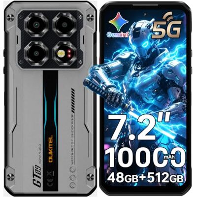 Oukitel WP60 5G Movil Irrompible, 7.2" HD+ 120Hz Móvil Resistente 48GB RAM + 512GB ROM/2TB Móvil Rugerizado, Batería 10000mAh/33W, Cámara 108MP+32MP, Dual SIM/OTG/NFC/GPS/Face ID, Plata Oukitel WP60 5G Movil Irrompible, 7.2" HD+ 120Hz Móvil Resistente 48GB RAM + 512GB ROM/2TB Móvil Rugerizado, Batería 10000mAh/33W, Cámara 108MP+32MP, Dual SIM/OTG/NFC/GPS/Face ID, Plata