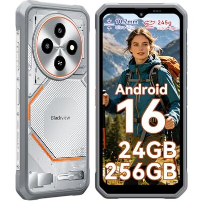 Blackview Moviles Resistentes Android 16, 10.7mm/245g Ultra Slim Móvil Rugerizado, 24GB+256GB/2TB Movil Irrompible, Gemini AI, 6.56" Display, 16MP AI Caméra, IP69K/NFC/Face ID/3 Anni Garanzia Blackview Moviles Resistentes Android 16, 10.7mm/245g Ultra Slim Móvil Rugerizado, 24GB+256GB/2TB Movil Irrompible, Gemini AI, 6.56" Display, 16MP AI Caméra, IP69K/NFC/Face ID/3 Anni Garanzia