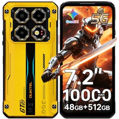 Oukitel WP60 Movil Irrompible 5G 7.2" HD+ 120Hz Móvil Resistente 48GB RAM + 512GB ROM/2TB TF Movil Rugerizado, Batería 10000mAh/33W, 108MP+32MP, Dual SIM/OTG/NFC/GPS/Face ID, Amarillo Oukitel WP60 Movil Irrompible 5G 7.2" HD+ 120Hz Móvil Resistente 48GB RAM + 512GB ROM/2TB TF Movil Rugerizado, Batería 10000mAh/33W, 108MP+32MP, Dual SIM/OTG/NFC/GPS/Face ID, Amarillo